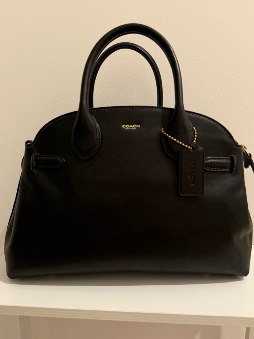 COACH empire Black Leather Top-Handle Satchel with crossbody strap